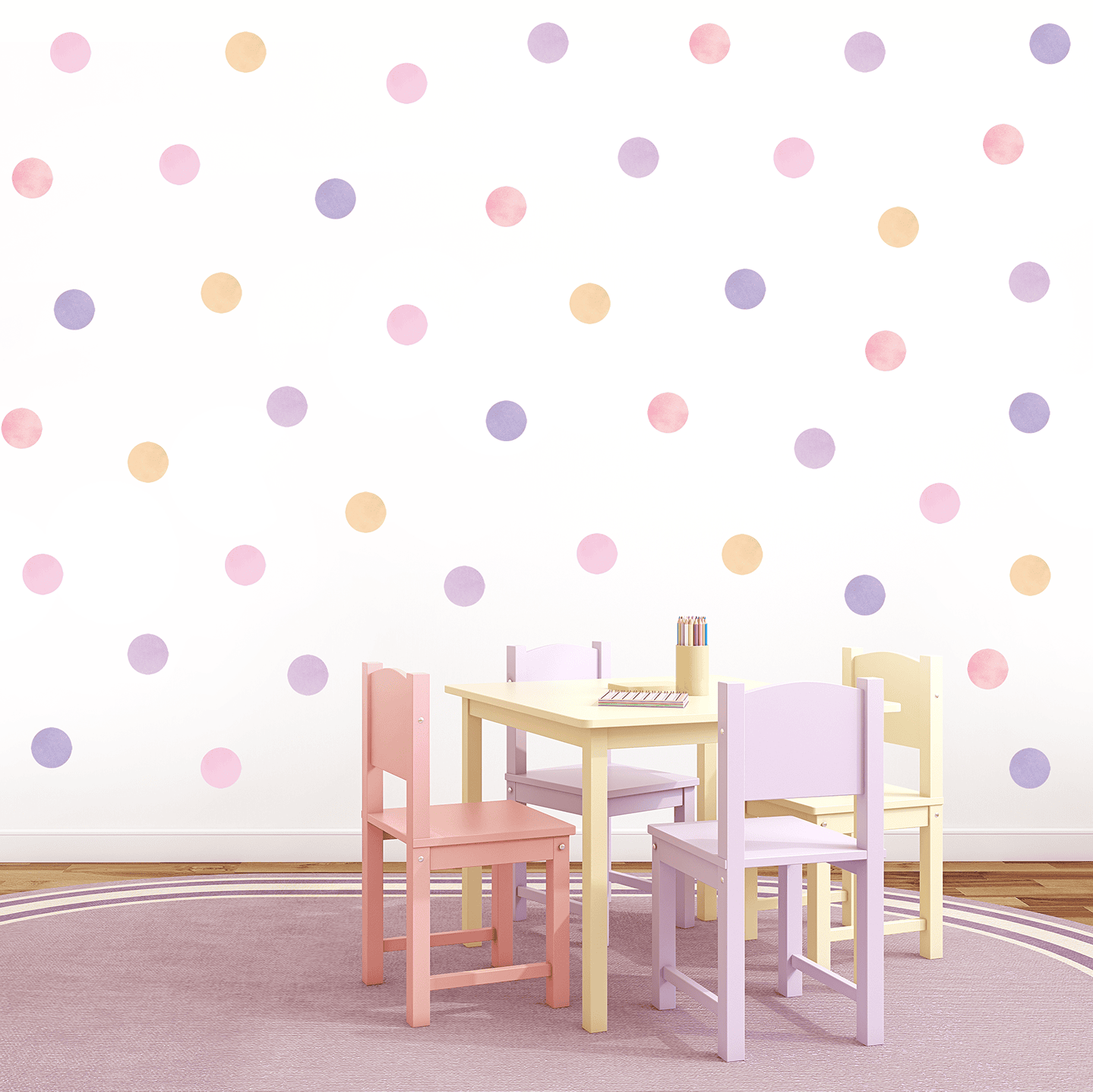 stickers mur pois violet rose doux