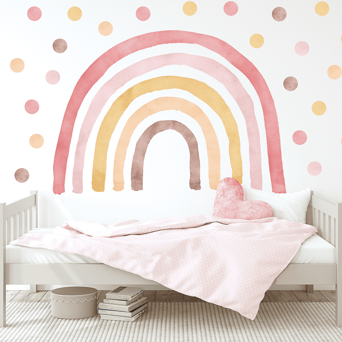 arc-en-ciel enfant rose jaune avec pois mur