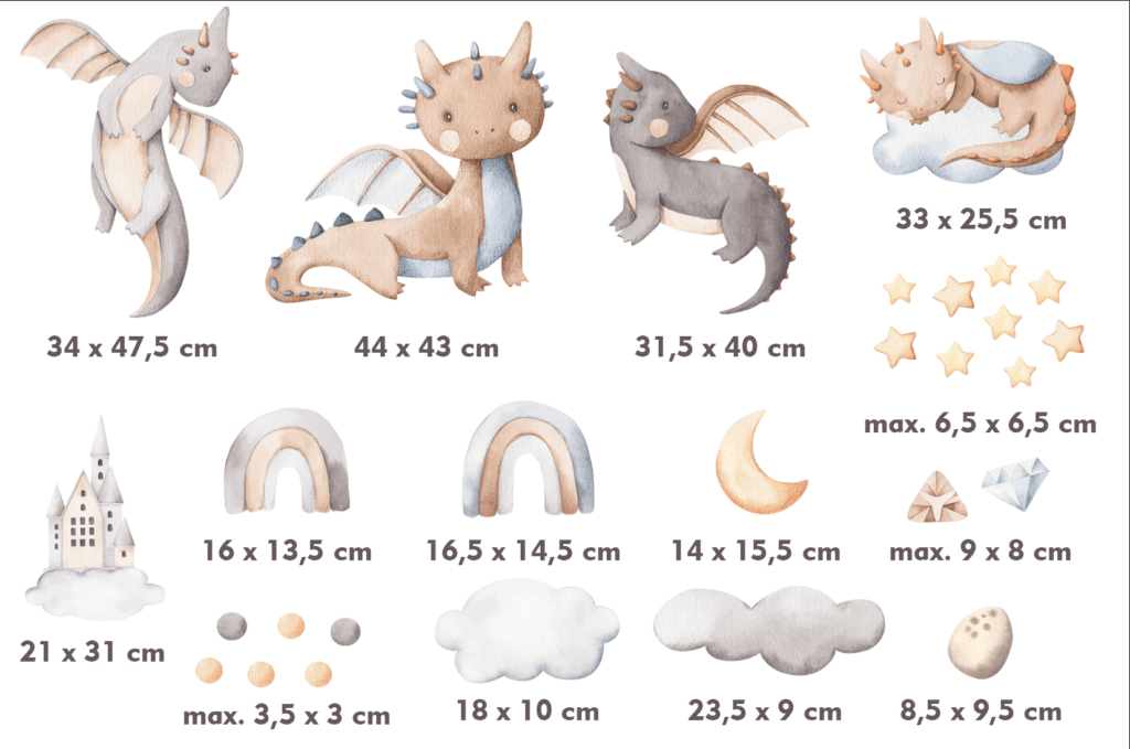 dimensions stickers muraux dragons enfant