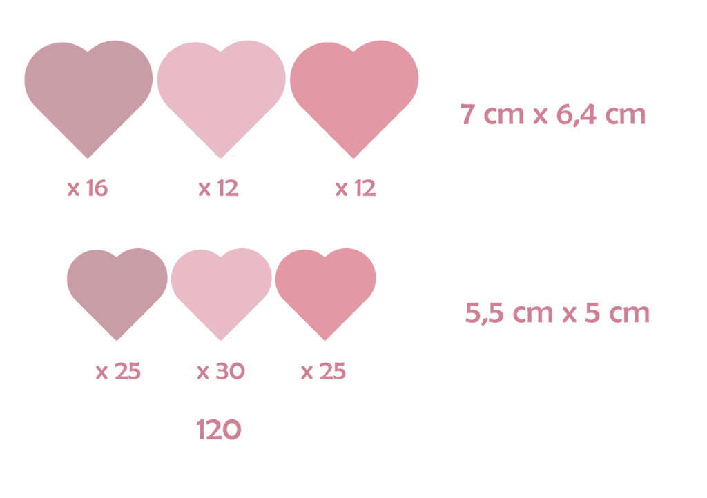 stickers muraux coeurs roses 120 pieces