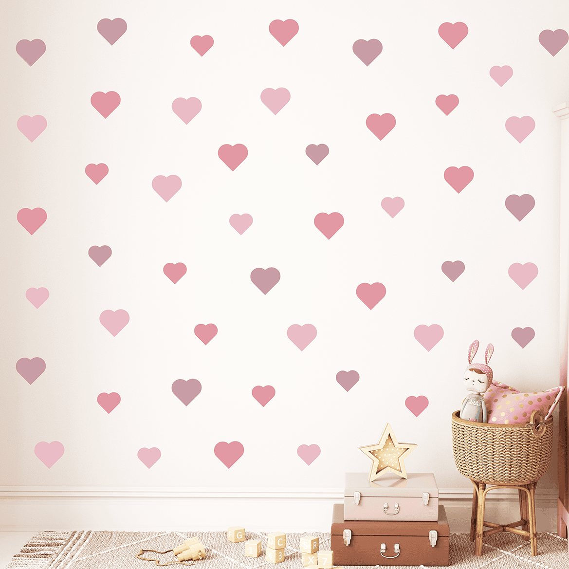 stickers coeurs rose pastel bebe