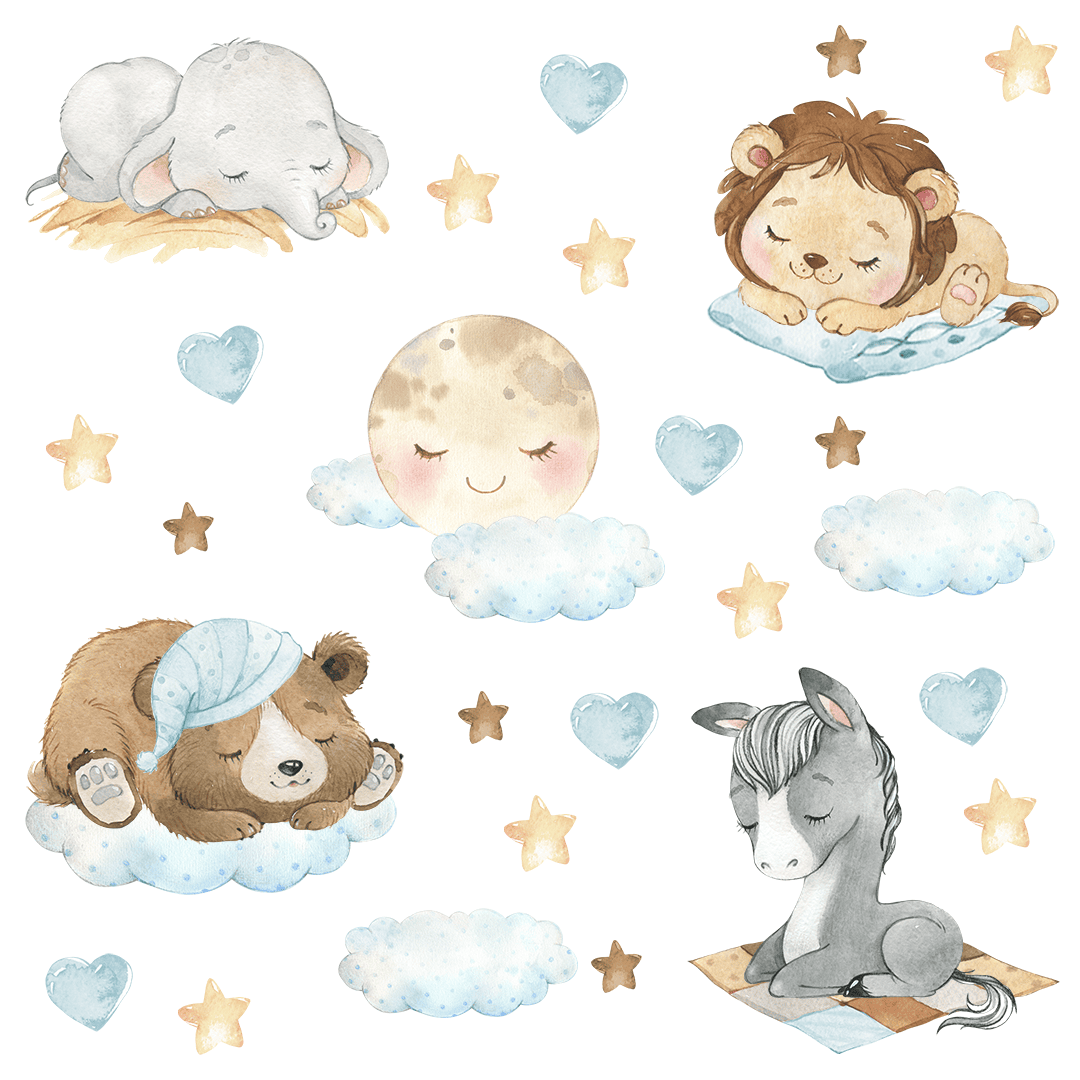 deco murale bébé lune etoiles bleu