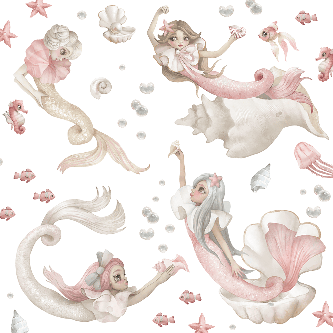 stickers muraux sirenes pastel enfant