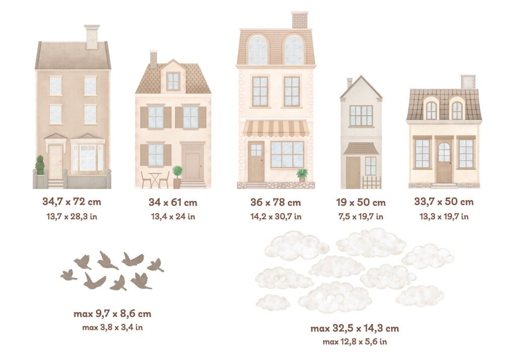 stickers muraux maisons roses chambre enfant