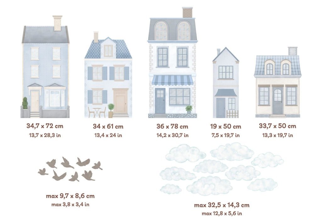 deco murale maisons bleues village enfant