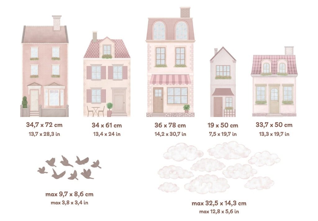 stickers muraux maisons roses chambre enfant