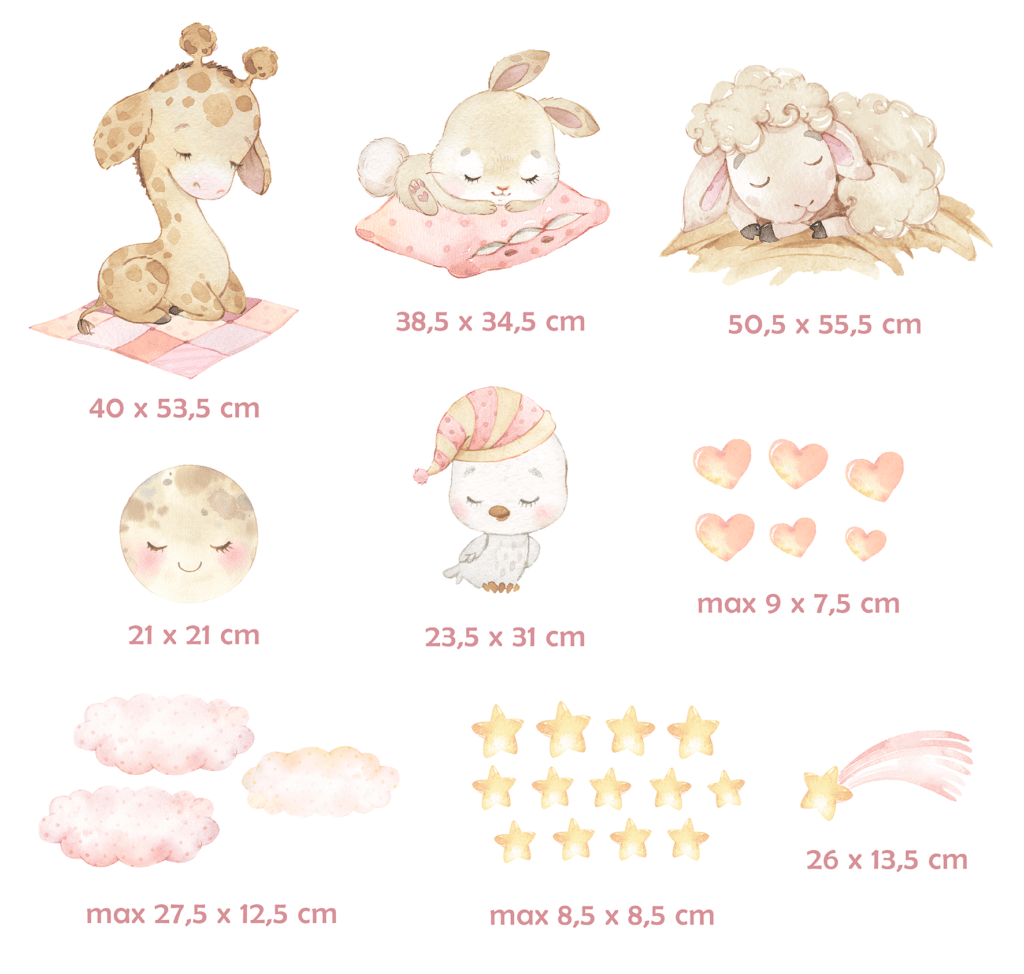 stickers muraux animaux bébé pastel rose