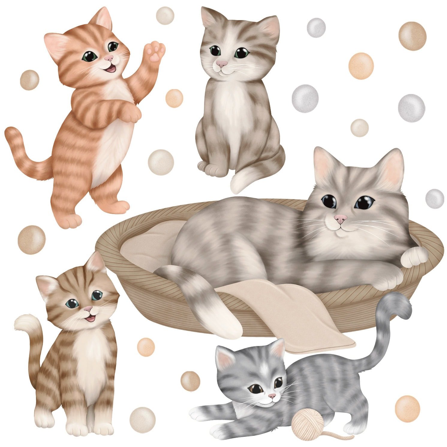 stickers muraux chats assis et couchés enfant