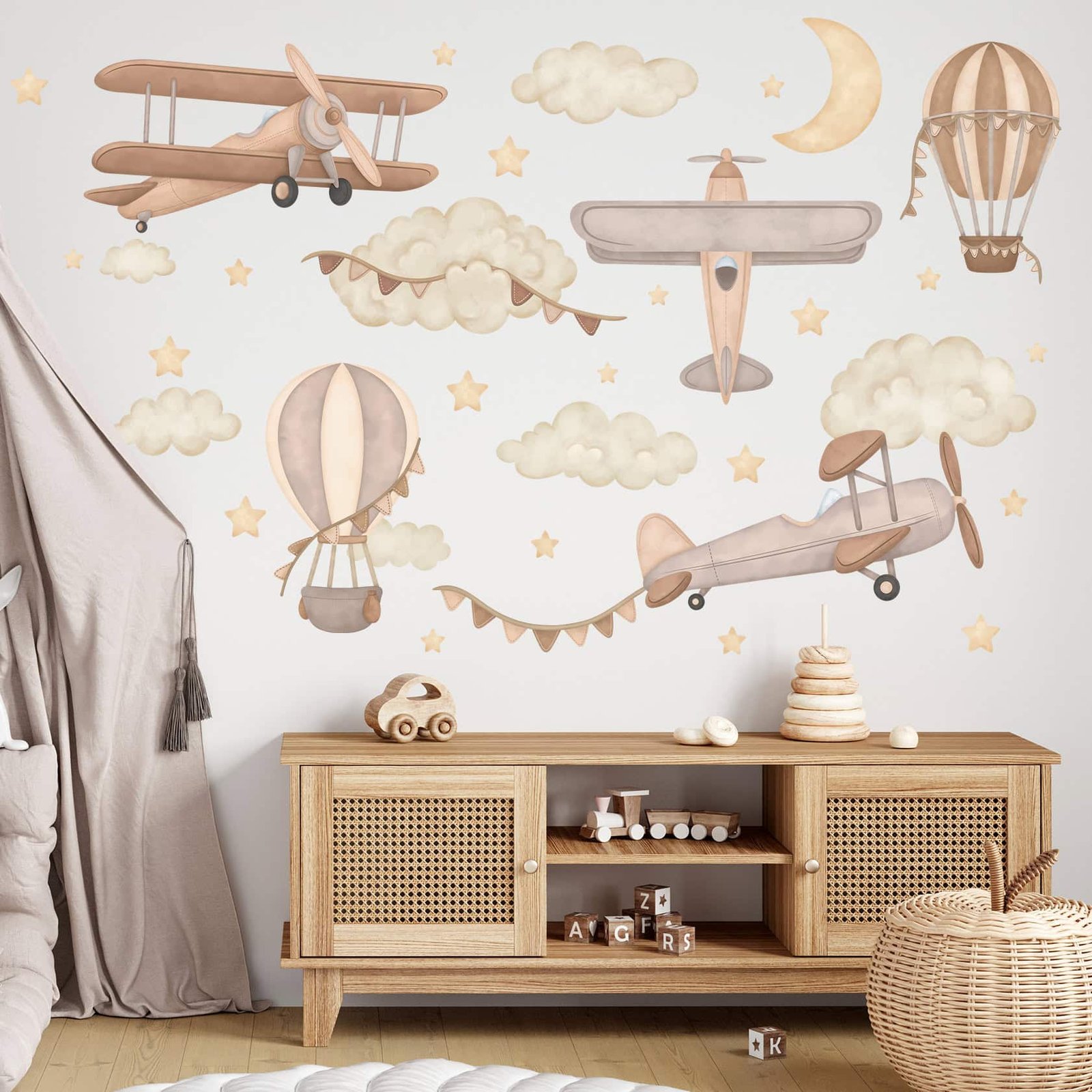 avions rétro bruns décoration murale enfant